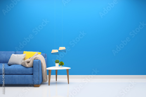 Scandinavian Cozy Living Room Interior With Minimal Sofa Plant Tree,3D Render,Background Mock up Concept Design
