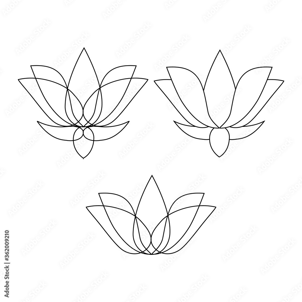 Set of stylized lotuses. Collection of lotus flowers for a logo Set of stylized lotuses. Collection of lotus flowers for a logo