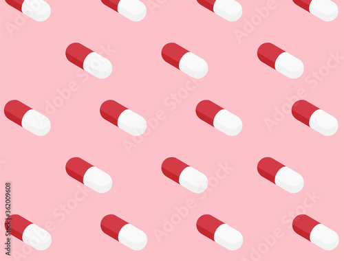 Capsule pills pattern on a pink background. Vector
