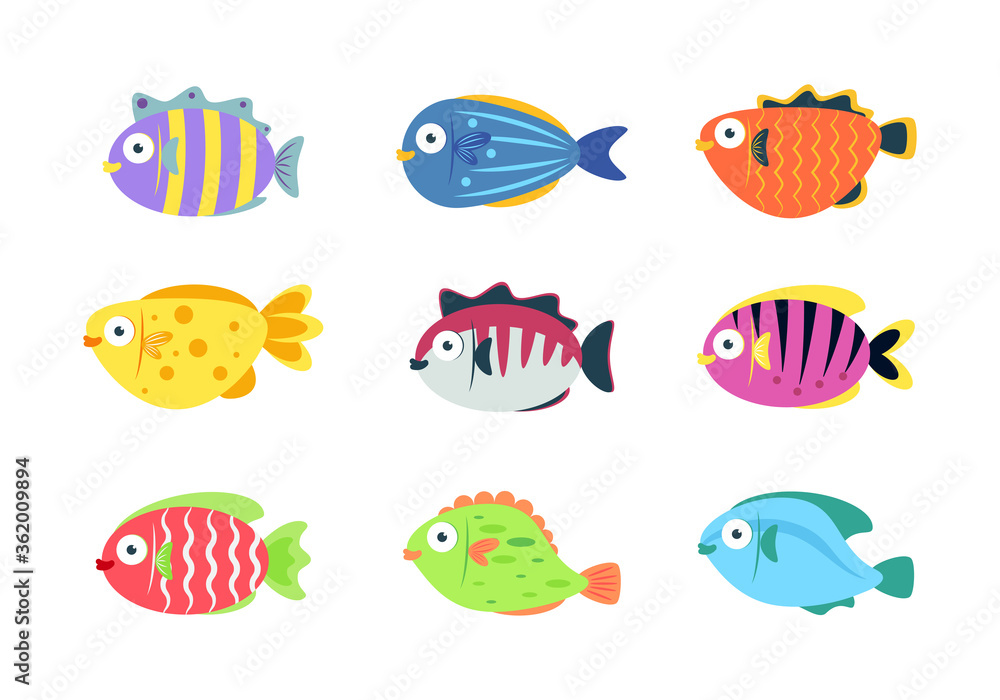 Set of cute fish cartoon  - Vector illustration