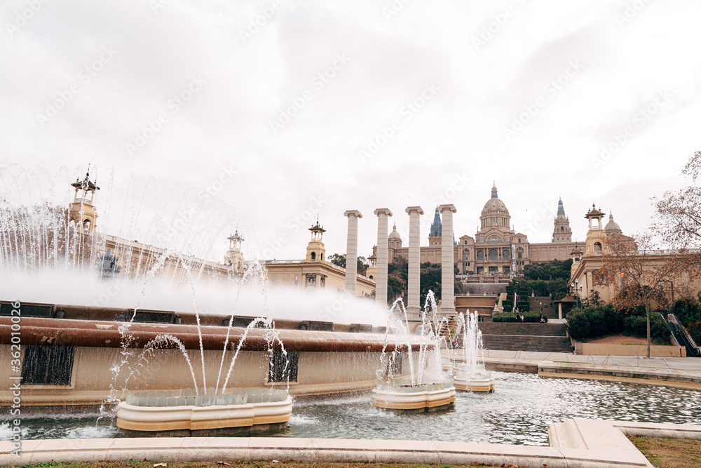 The magic fountain of Montjuic, on the hill of Montjuic in Barcelona, Spain