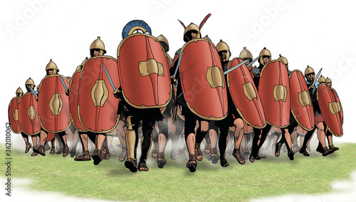Fotografiet Ancient Rome - Roman infantry tactic, wedge arrangement in a compact attack form