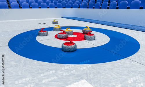 3D Illustration of Ice arena for playing curling