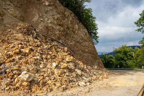 Landslide on the forest road photo