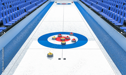 Fényképezés 3D Illustration of Ice arena for playing curling