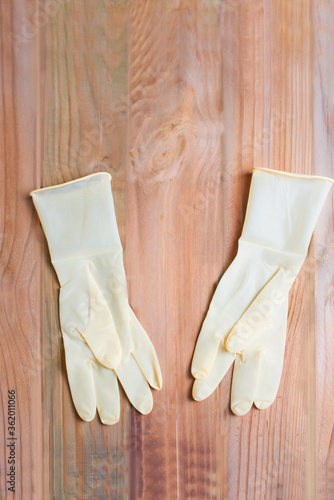 A pair of disposable medical gloves