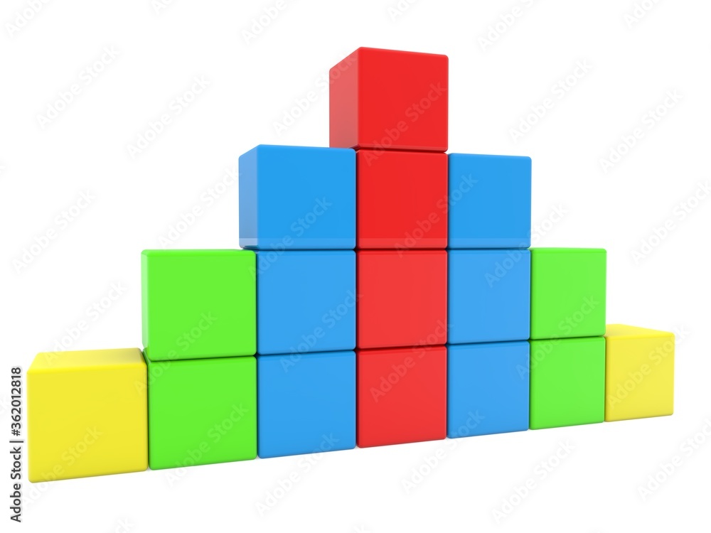 Obraz premium Colored toy blocks are stacked in columns of different sizes