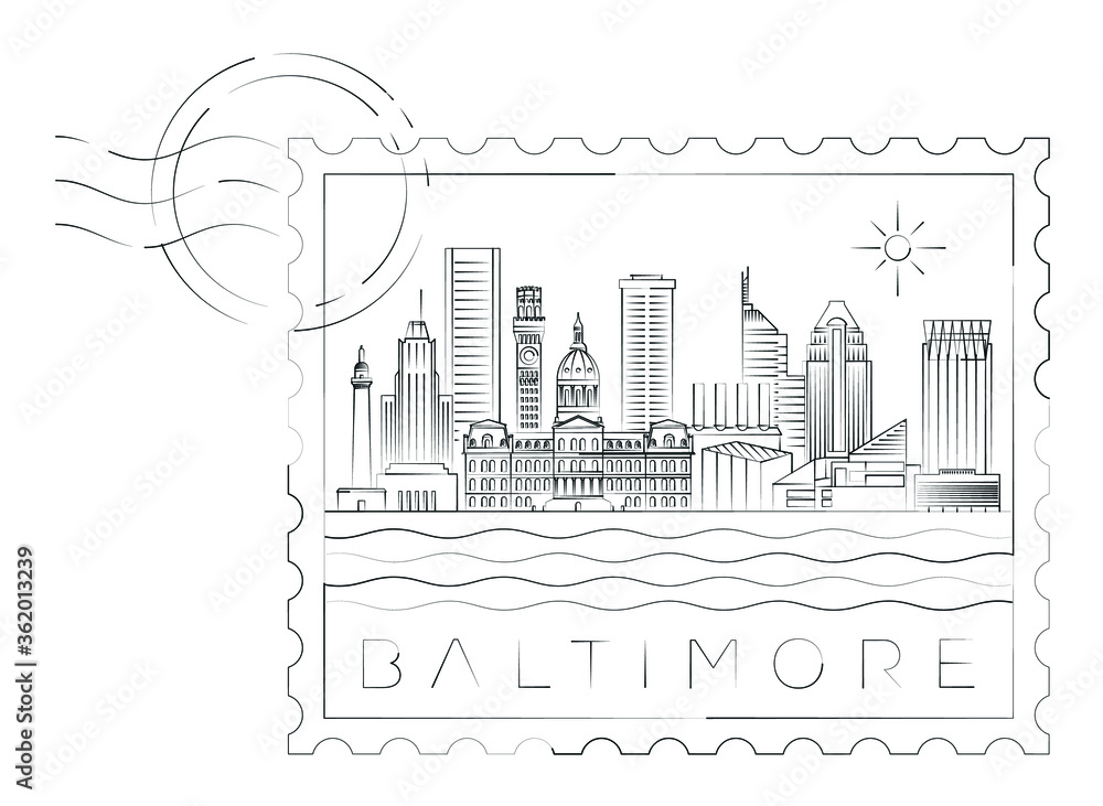 Obraz premium Baltimore stamp minimal linear vector illustration and typography design, Maryland, Usa