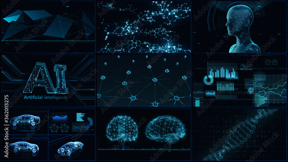 Digital Network Technology AI artificial intelligence data concepts 3D illustration Background - obrazy, fototapety, plakaty 