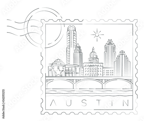 Austin stamp minimal linear vector illustration and typography design, Texas, Usa