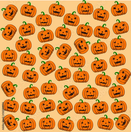 Halloween background. Crazy and funny pumpkin print. Vector illustration. Pumpkin pattern perfectly fit as wallpaper, wrapping paper, flyer, advertisement, banner, poster. 