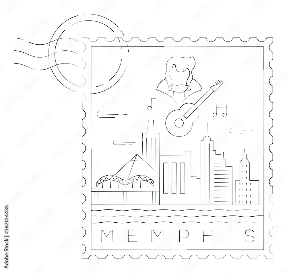 Fototapeta premium Memphis stamp minimal linear vector illustration and typography design, Tennessee, Usa