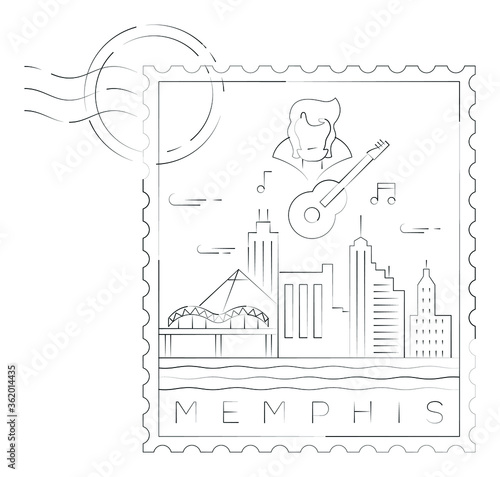 Memphis stamp minimal linear vector illustration and typography design, Tennessee, Usa