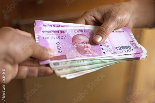 Indian new paper currency displayed 