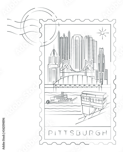Pittsburgh stamp minimal linear vector illustration and typography design  Pennsylvania  Usa