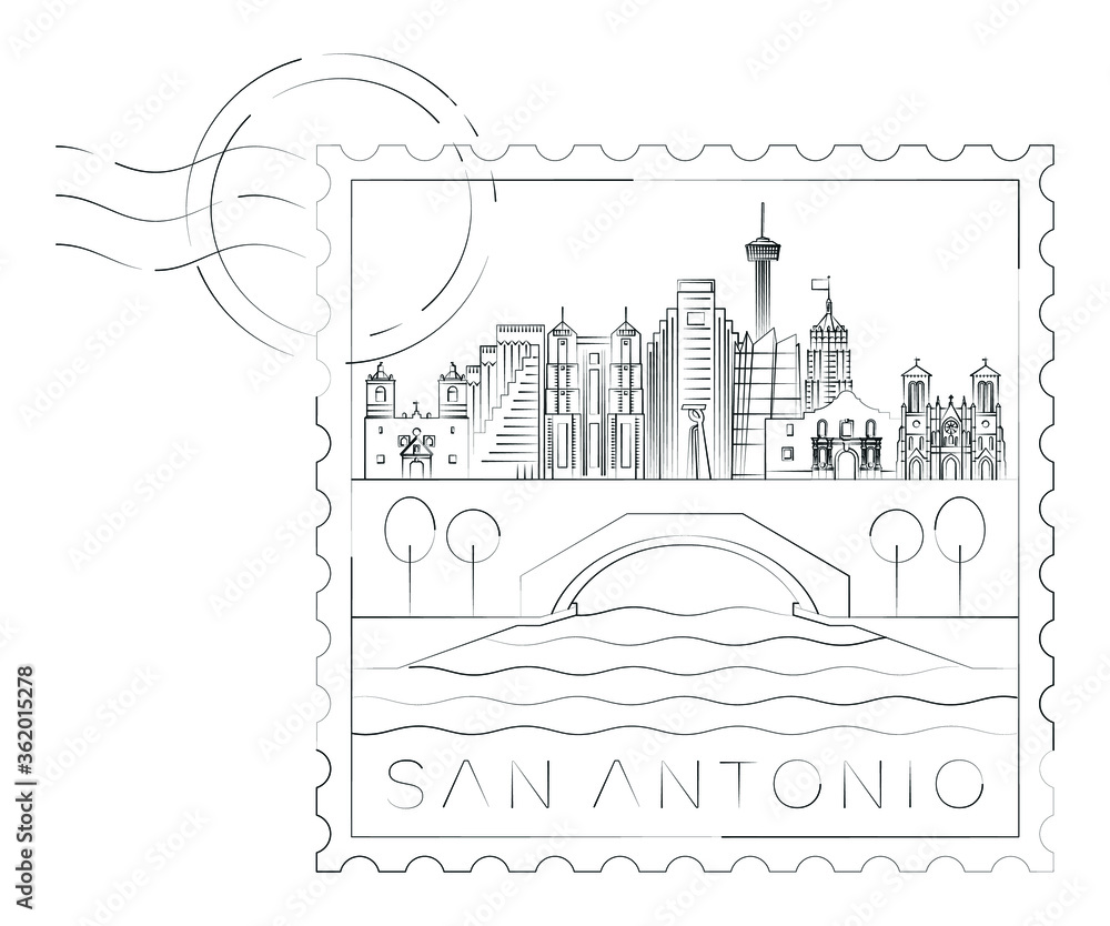 San Antonio stamp minimal linear vector illustration and typography design, Texas, Usa