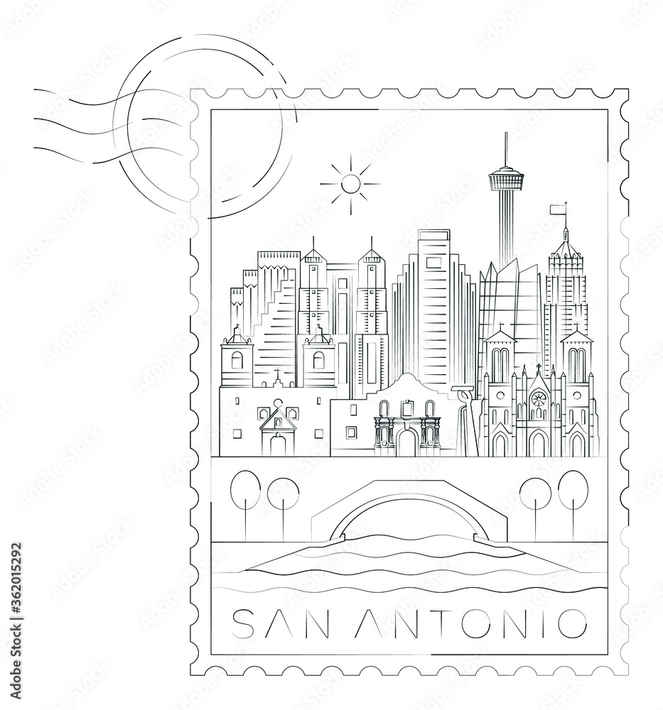 San Antonio stamp minimal linear vector illustration and typography design, Texas, Usa