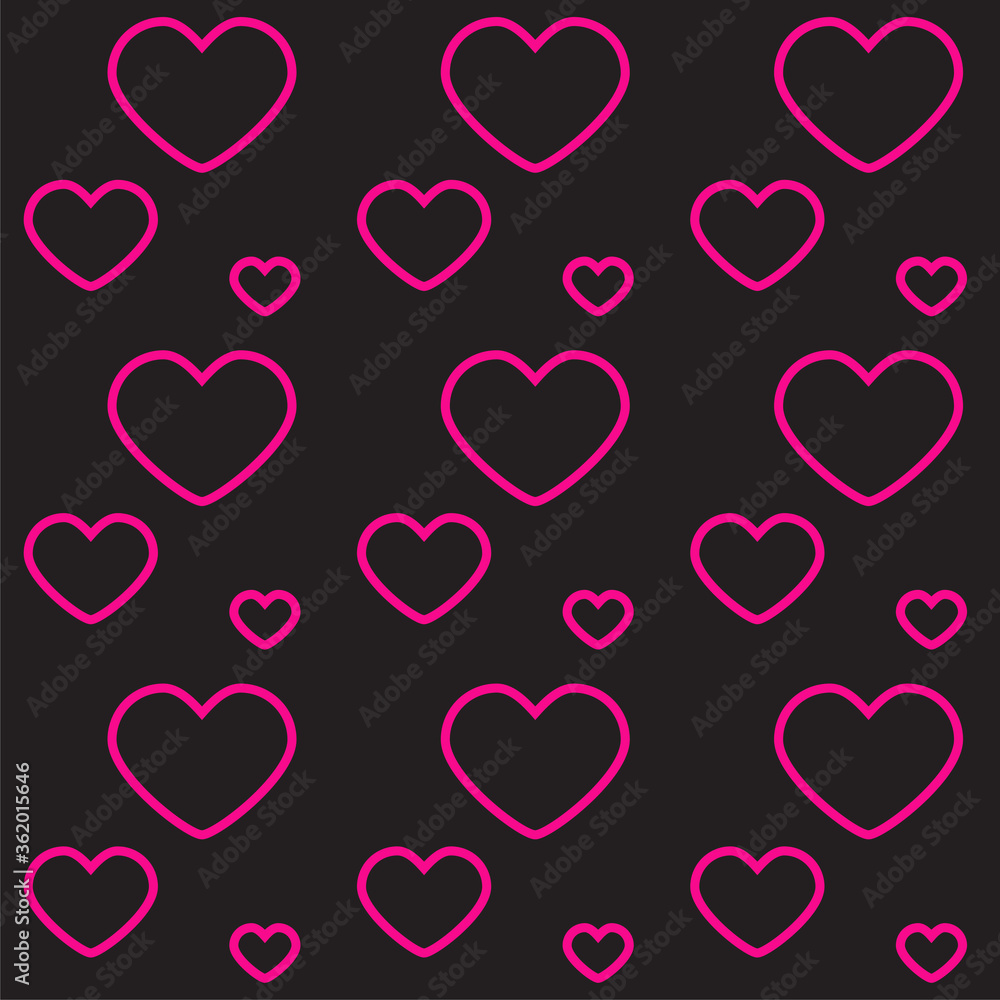 Seamless pattern with pink hearts on black board. Love concept. Design for packaging and backgrounds. Valentine's day spirit. Print for textile, clothes and design. Jpg file