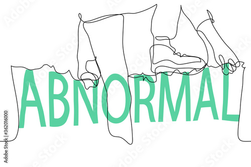 The concept of abnormality, inadequacy, originality, madness. One continuous line of art man climbs onto the wall from the word "ABNORMAL". Can be used for animation.