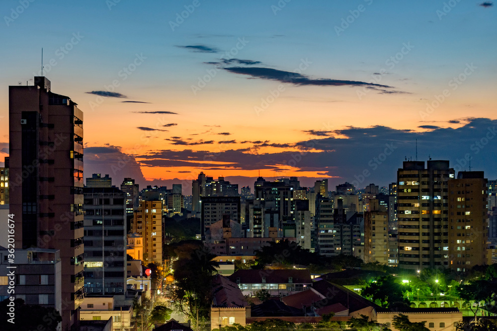 Urban view of the city of Belo Horizonte in Minas Gerais at dusk with its buildings and lights