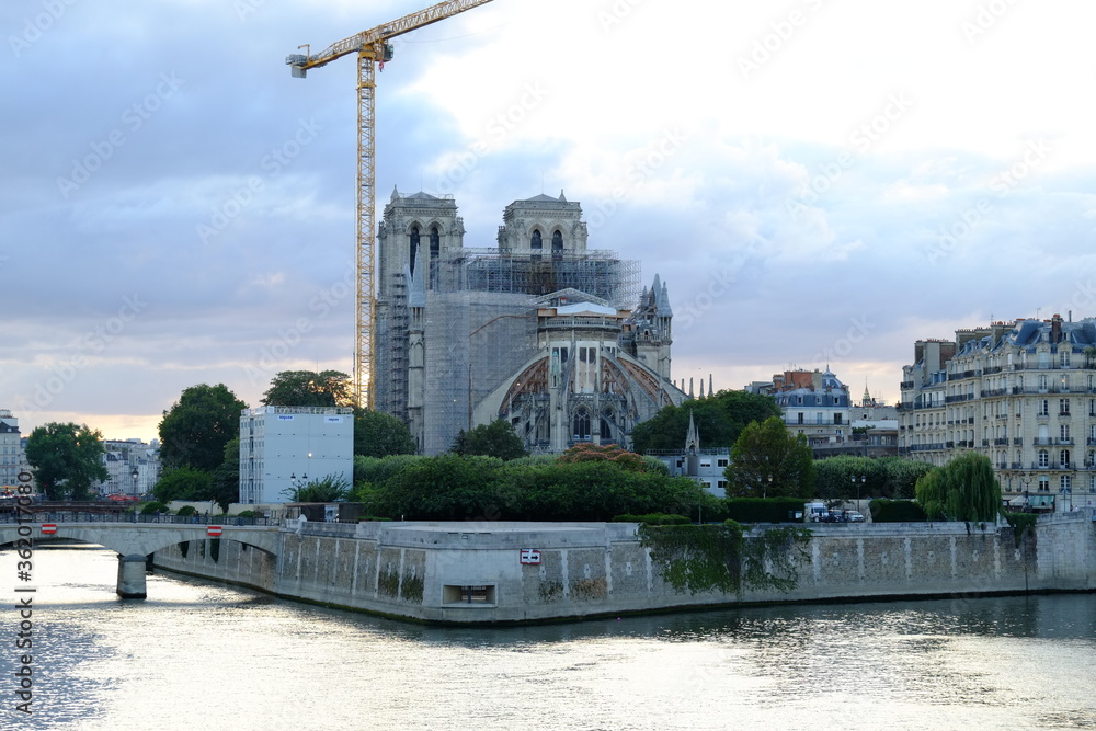 Notre-Dame de Paris during a sunset. the 2nd july 2020.