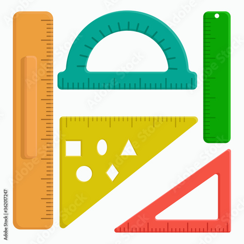 Flat vector illustration: set of school rulers.