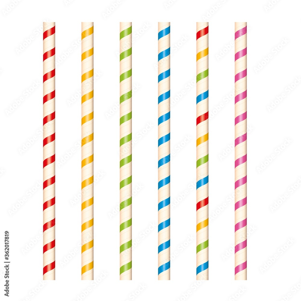 Striped paper straws with stripes for drinks and cocktails.Vector illustration. Striped paper straws with stripes for drinks and cocktails.Vector illustration.