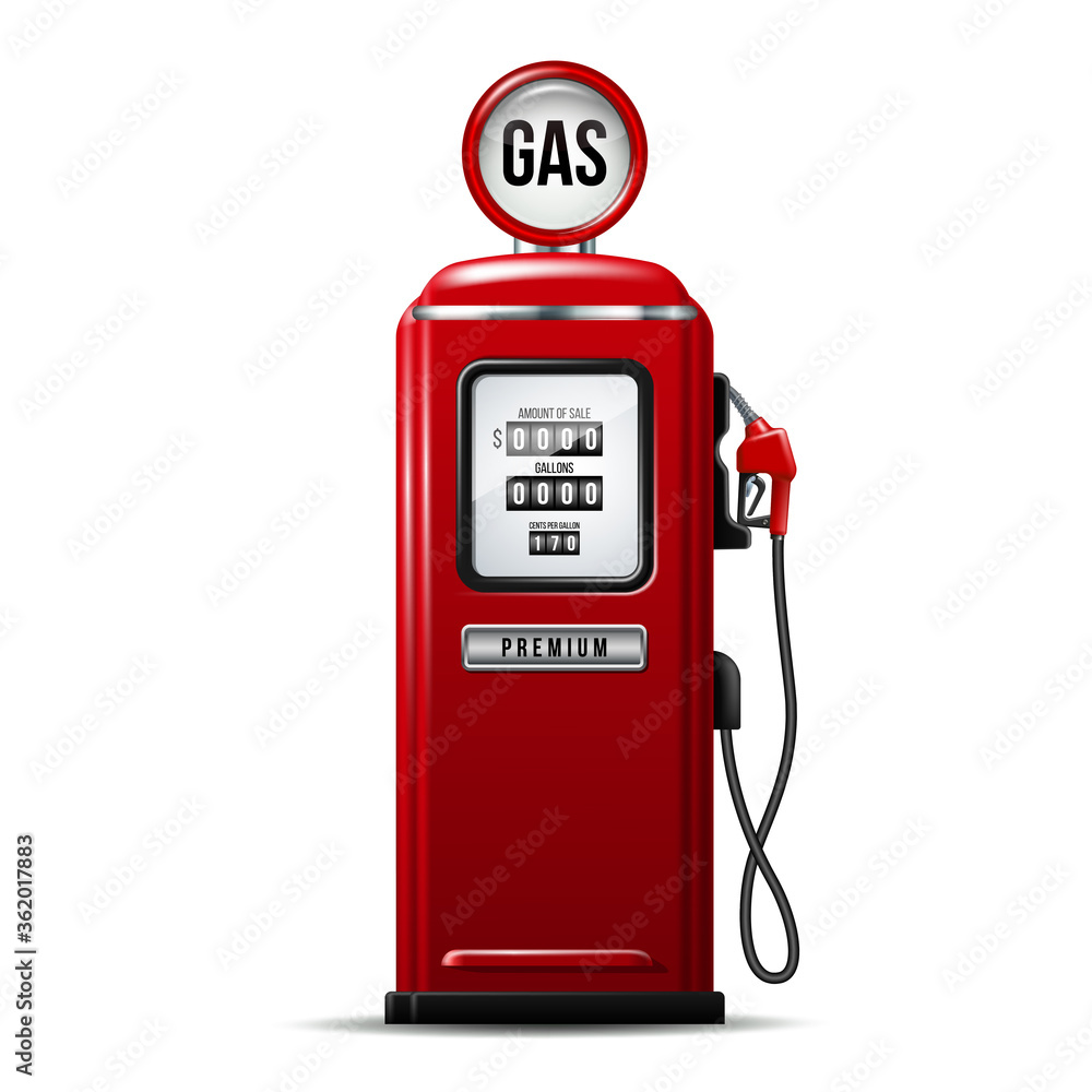 Red bright Gas station pump with fuel nozzle of petrol pump. Stock ...