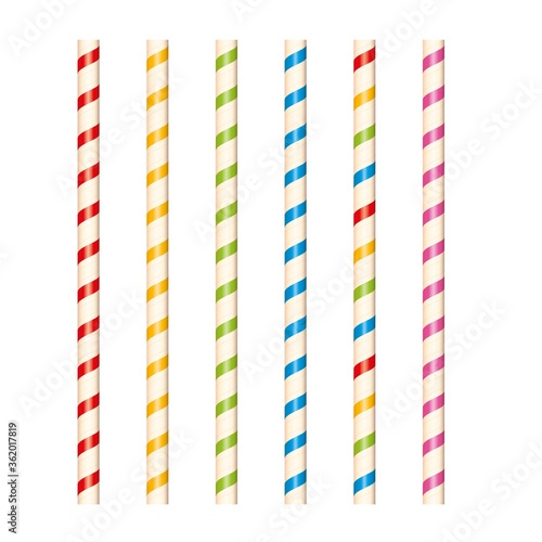 Striped paper straws with stripes for drinks and cocktails.Vector illustration.