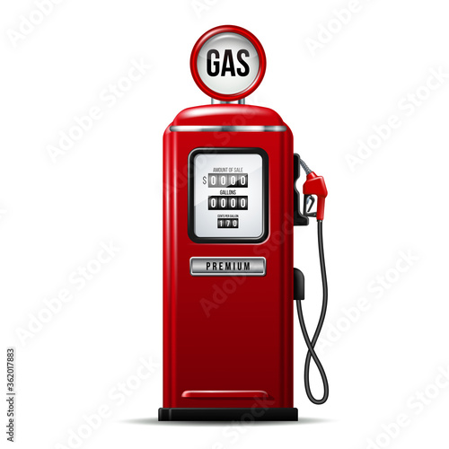 Fotografia Red bright Gas station pump with fuel nozzle of petrol pump.