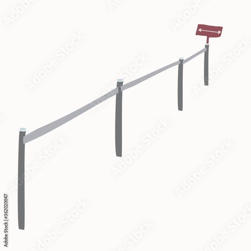 Social distancing queue behind barrier waiting in line concept. Preventative demarcation fence clip art symbol with copy space. 