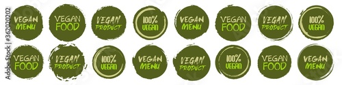 Vegan logo collection. Set of different grunge circles shapes label with different text