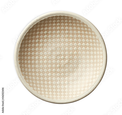 Empty ceramics plates with grid pattern isolated on white background with clipping path, Top view  