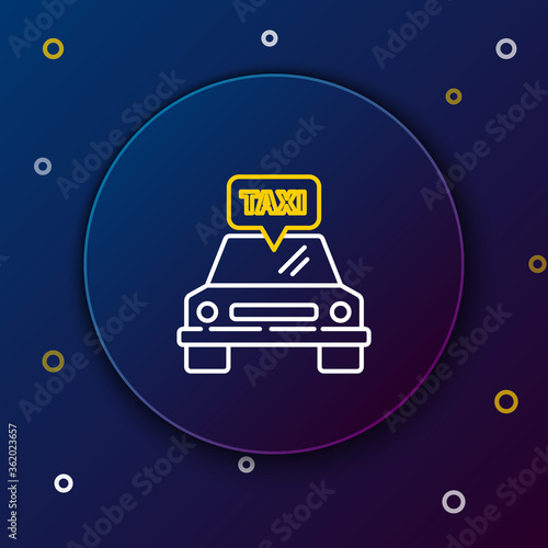 Line Taxi car icon isolated on blue background. Colorful outline concept. Vector.
