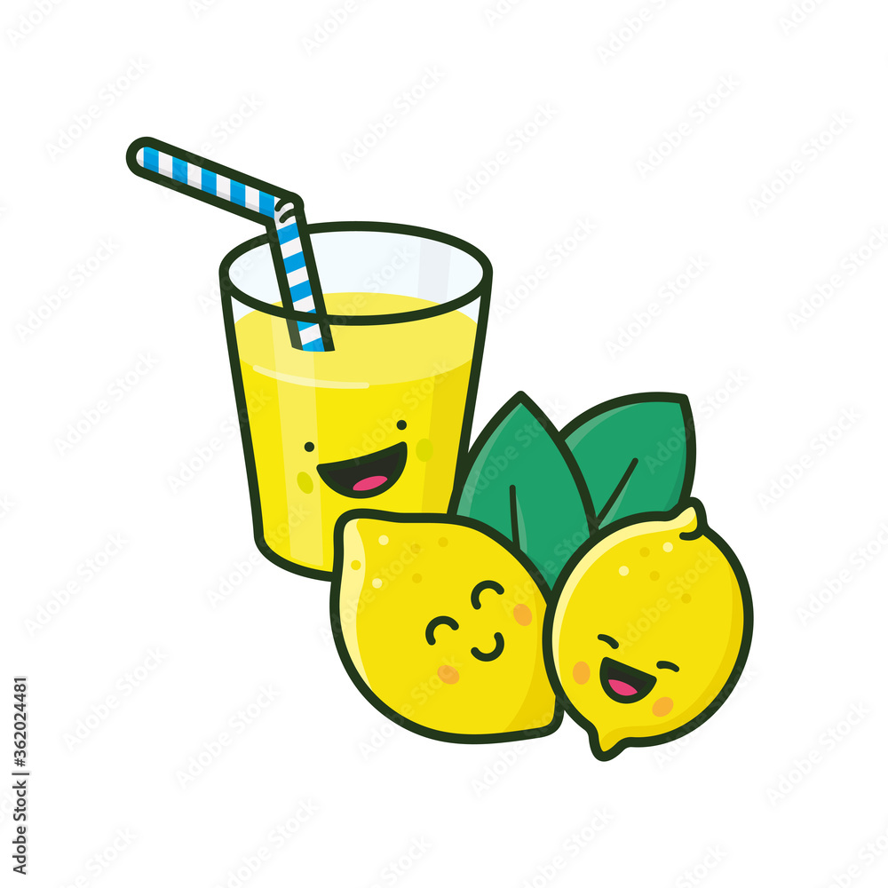 Kawaii cute lemons and lemonade isolated vector illustration for SCUD