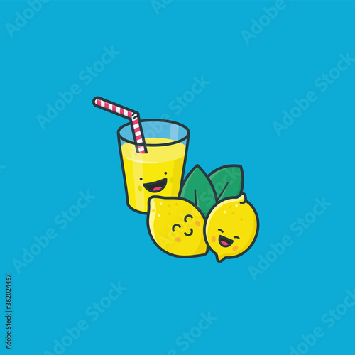 Kawaii cute lemons and lemonade vector illustration for SCUD Day on July 8. Save The Comic and Unplug The Drama concept. If life gives you lemons make lemonade saying illustrated.
