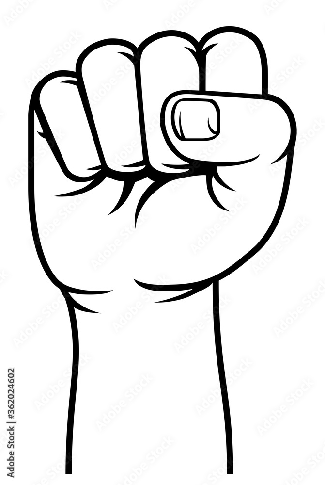 A stylised hand in a fist raised up in protest or revolution propaganda style sign A stylised hand in a fist raised up in protest or revolution propaganda style sign