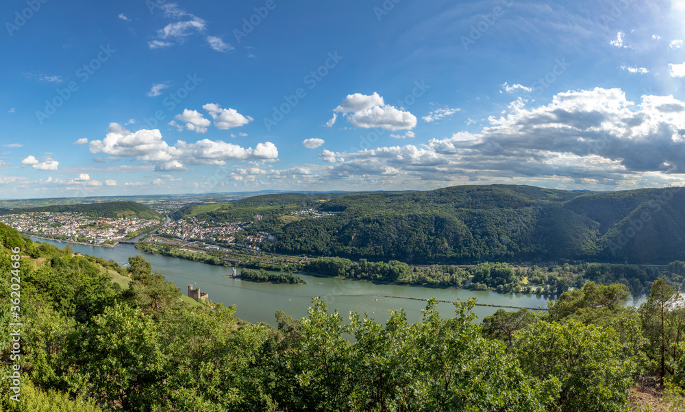 view to river Rhine and River Nahe at Ruedesheim