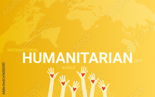 People raise hands for charity work. World Humanitarian Day vector illustration