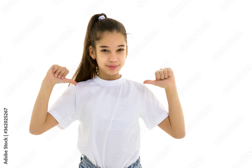 Little girl with a white t-shirt for advertising. Little girl with a white t-shirt for advertising.