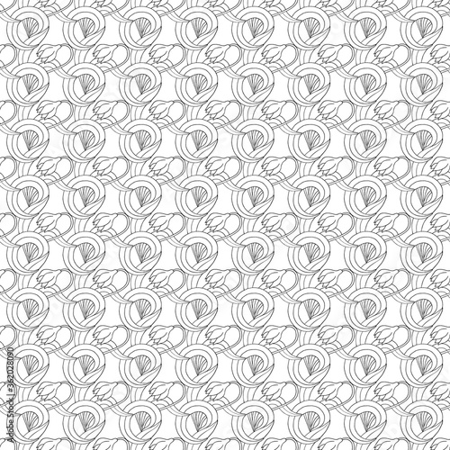 Floral seamless pattern. Hand drawn monochrome background. Outline drawing. Can be used as a background or coloring page. 
