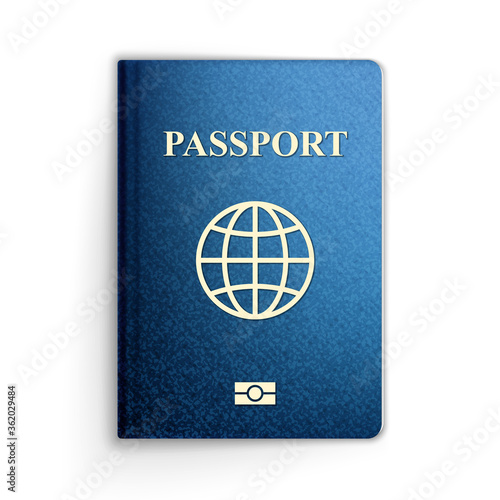 3D realistic vector Illustration, blue passport. Isolated on White Background.