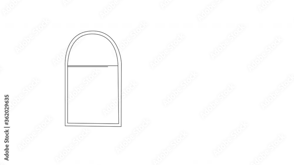 Self drawing animation of window and green indoor potted plant. Piece of interior. Copy space.White background. Self drawing animation of window and green indoor potted plant. Piece of interior. Copy space.White background.