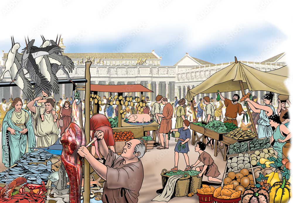 Ancient Rome - The meat and fruit market Stock-Illustration 