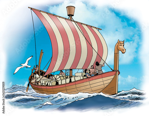 Ancient Greece - Phoenician ship sails in the open sea