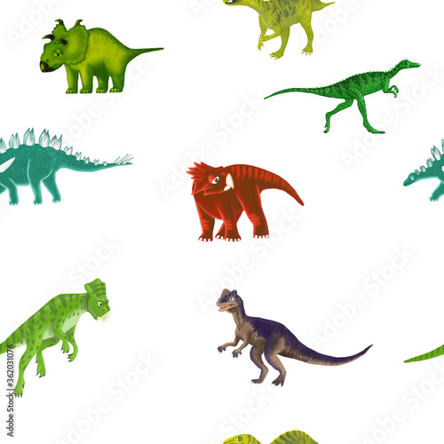 Dinosaurs. Seamless illustration. Background for baby clothes, fabrics and packaging. photo