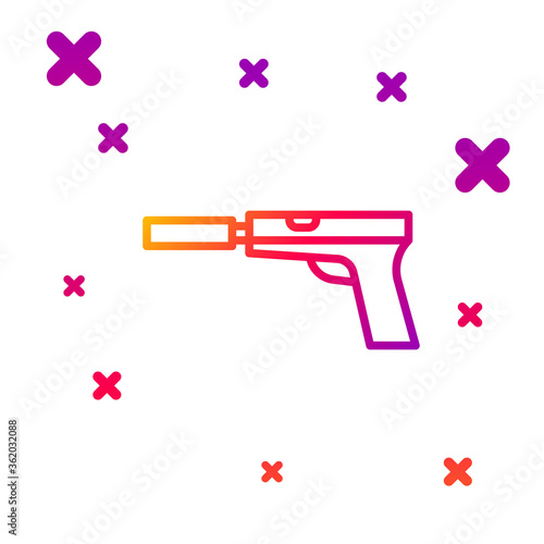 Color line Pistol or gun with silencer icon isolated on white background. Gradient random dynamic shapes. Vector Illustration