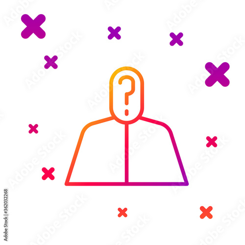 Color line Anonymous man with question mark icon isolated on white background. Unknown user, incognito profile, business secrecy, obscurity. Gradient random dynamic shapes. Vector Illustration