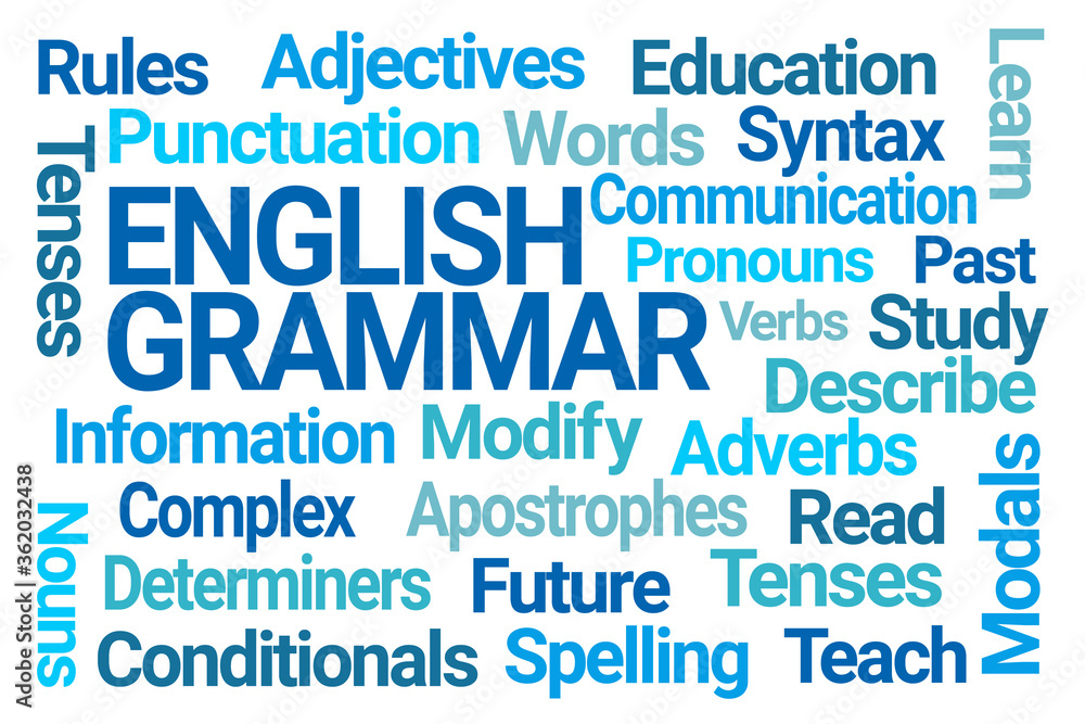English Grammar Word Cloud on White Background English Grammar Word Cloud on White Background