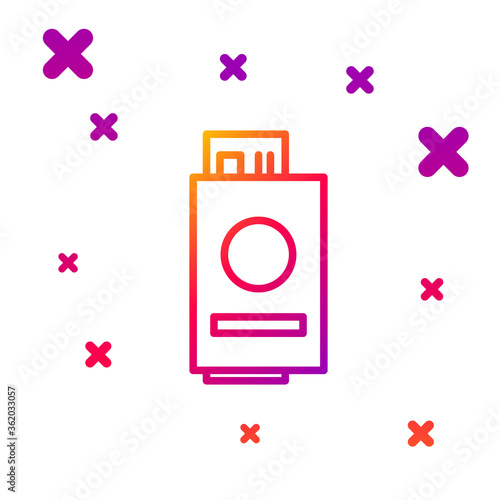 Color line Passport with ticket icon isolated on white background. Identification Document. Concept travel and tourism. Gradient random dynamic shapes. Vector Illustration